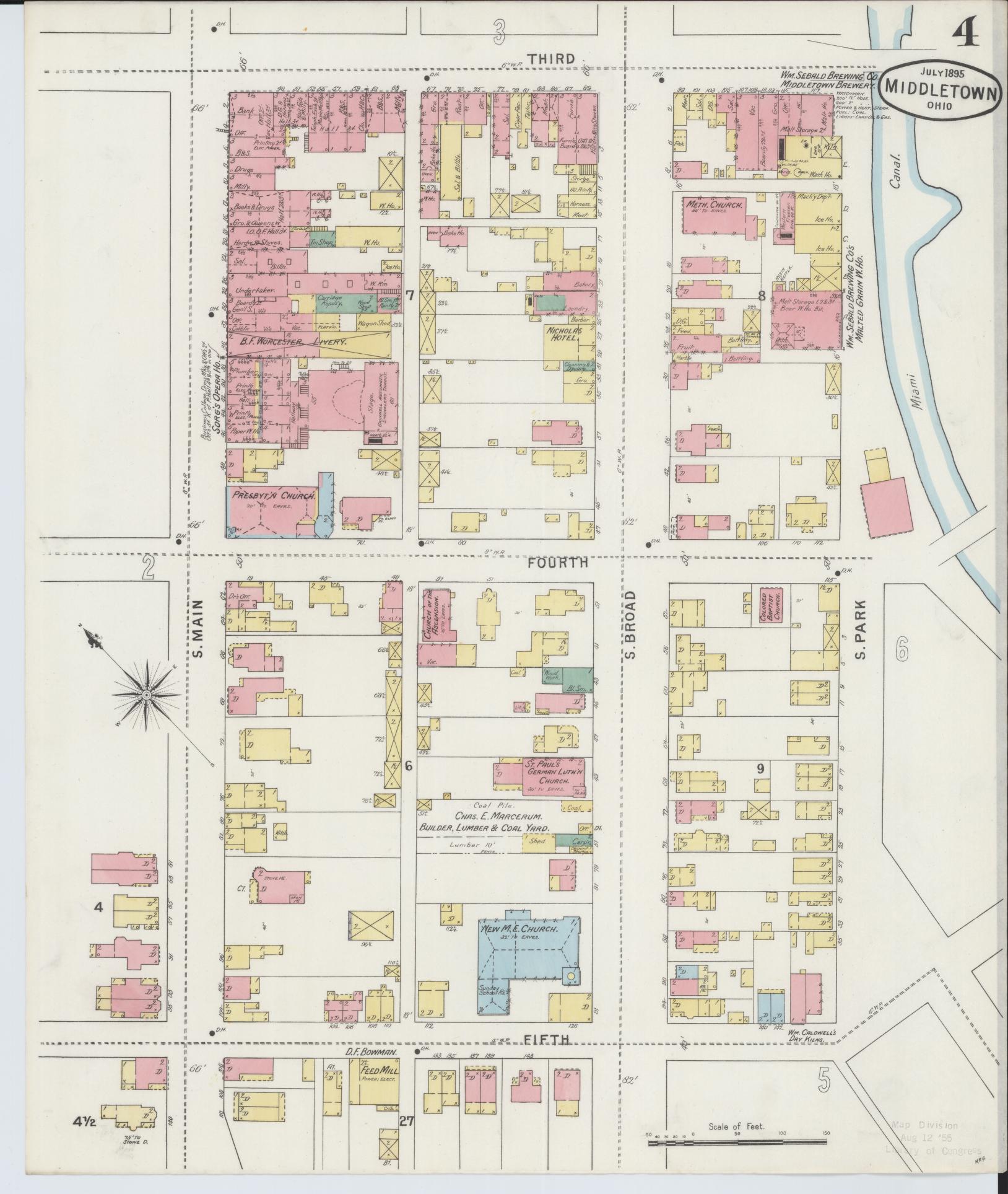 Sanborn Fire Insurance Map from Middletown, Butler County, Ohio (1895), Sheet #0004 - Complete Map Set gallery image, historic Sanborn map, vintage wall art, Ohio Ohio
