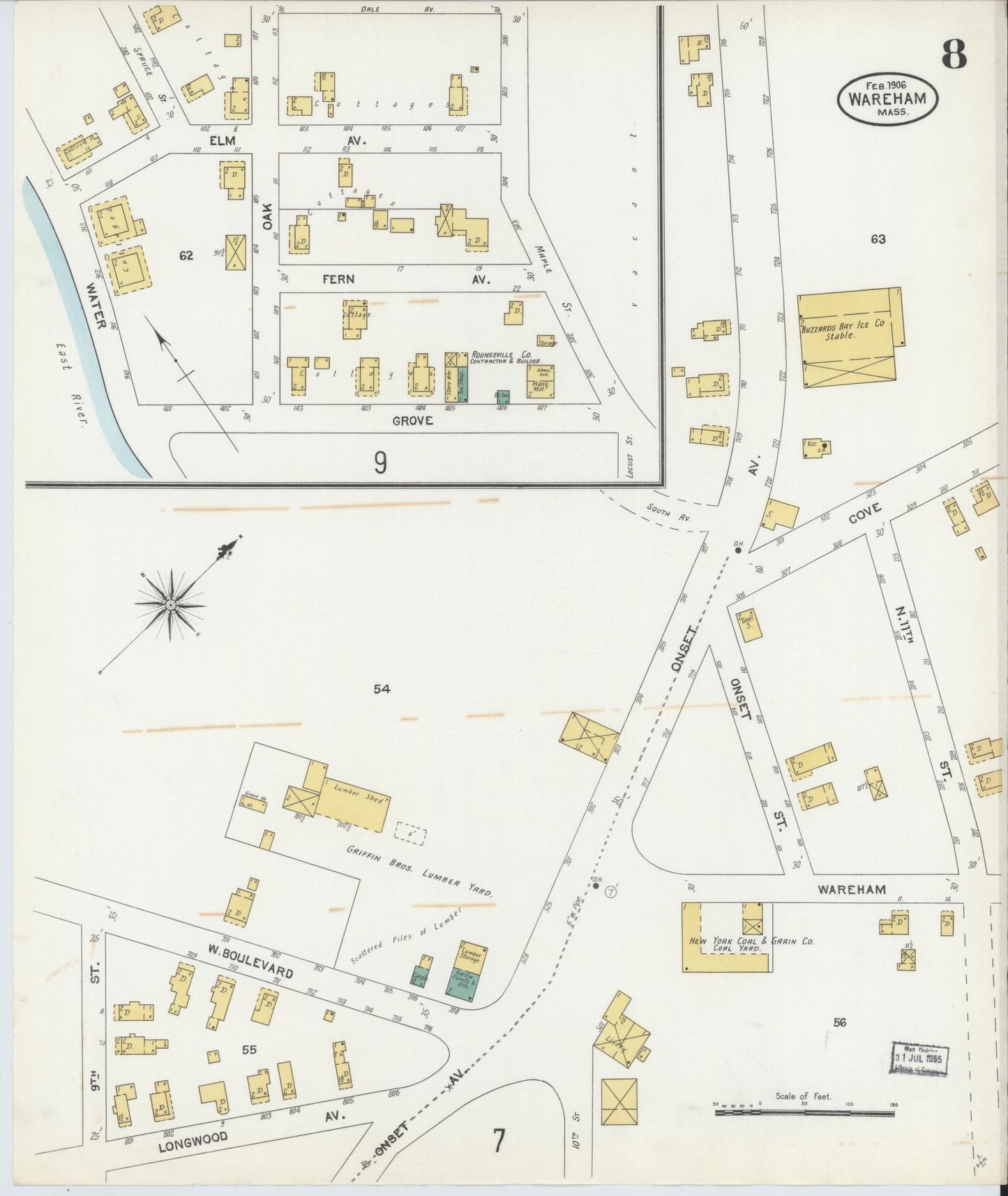 Sanborn Fire Insurance Map from Wareham, Plymouth County, Massachusetts (1906), Sheet #0008 - Complete Map Set gallery image, historic Sanborn map, vintage wall art, Massachusetts Massachusetts