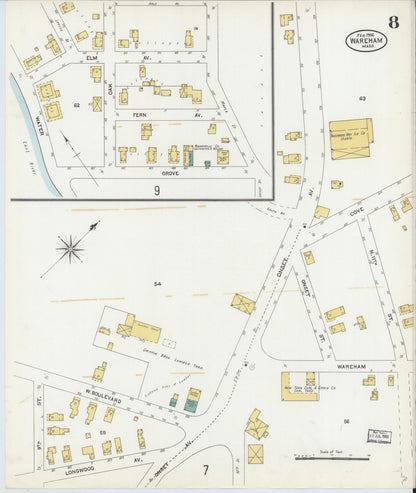 Sanborn Fire Insurance Map from Wareham, Plymouth County, Massachusetts (1906), Sheet #0008 - Complete Map Set gallery image, historic Sanborn map, vintage wall art, Massachusetts Massachusetts
