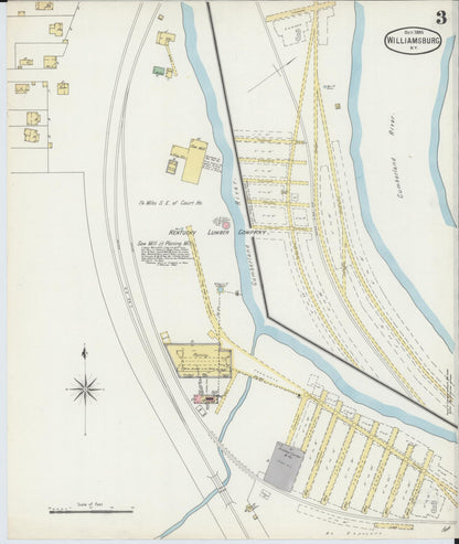 Sanborn Fire Insurance Map from Williamsburg, Whitley County, Kentucky (1895), Sheet #0003 - Complete Map Set gallery image, historic Sanborn map, vintage wall art, Kentucky Kentucky