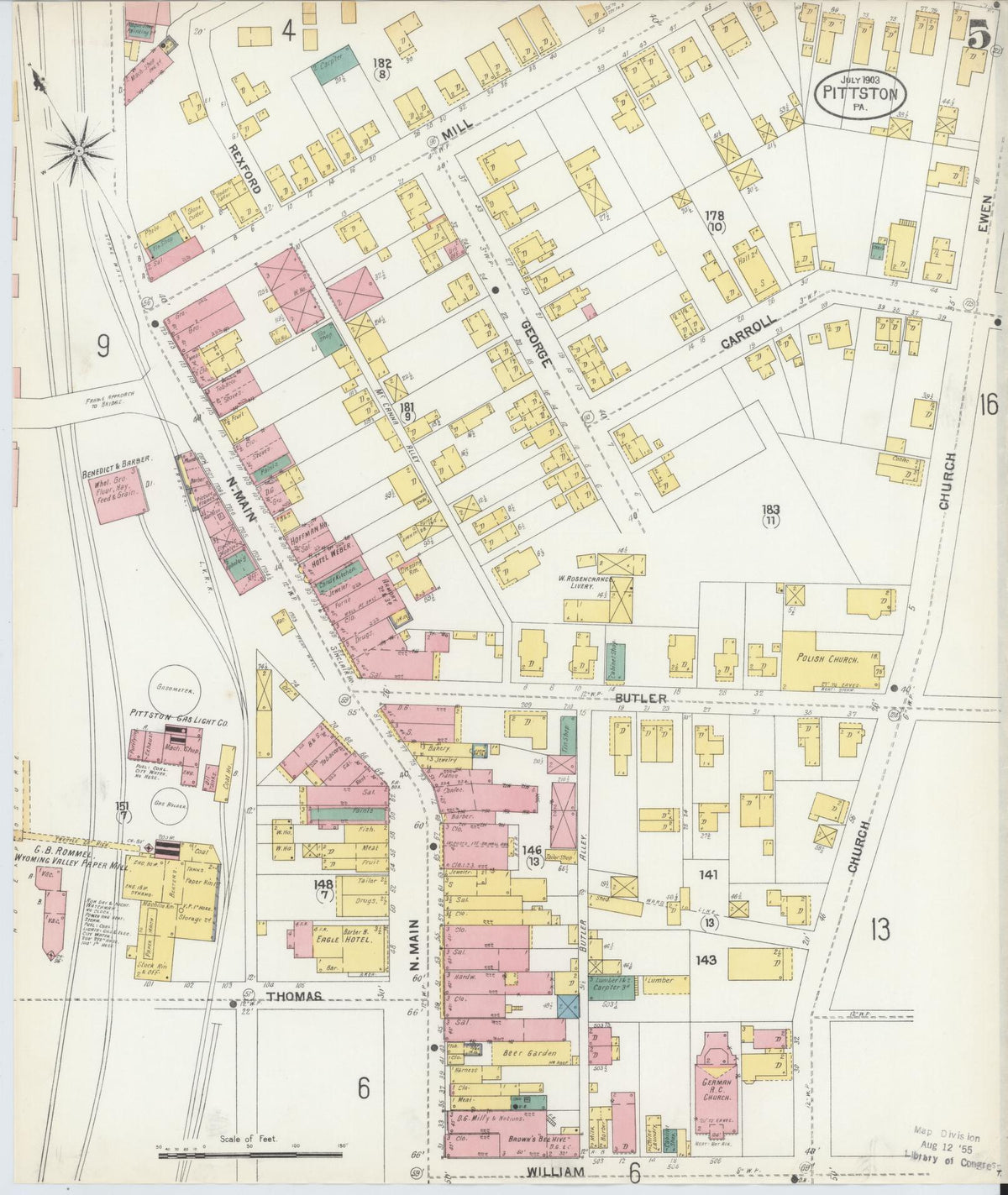 Sanborn Fire Insurance Map from Pittston, Luzerne County, Pennsylvania (1903), Sheet #0005 - Historic Sanborn Fire Insurance Map Print, vintage old map wall art, antique decor, genealogy gift, Pennsylvania Pennsylvania map