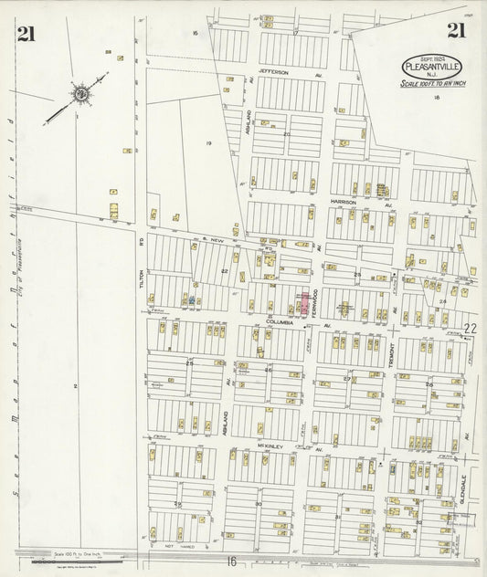 Sanborn Fire Insurance Map from Pleasantville, Atlantic County, New Jersey (1924), Sheet #0021 - Historic Sanborn Fire Insurance Map Print, vintage old map wall art, antique decor, genealogy gift, New Jersey New Jersey map