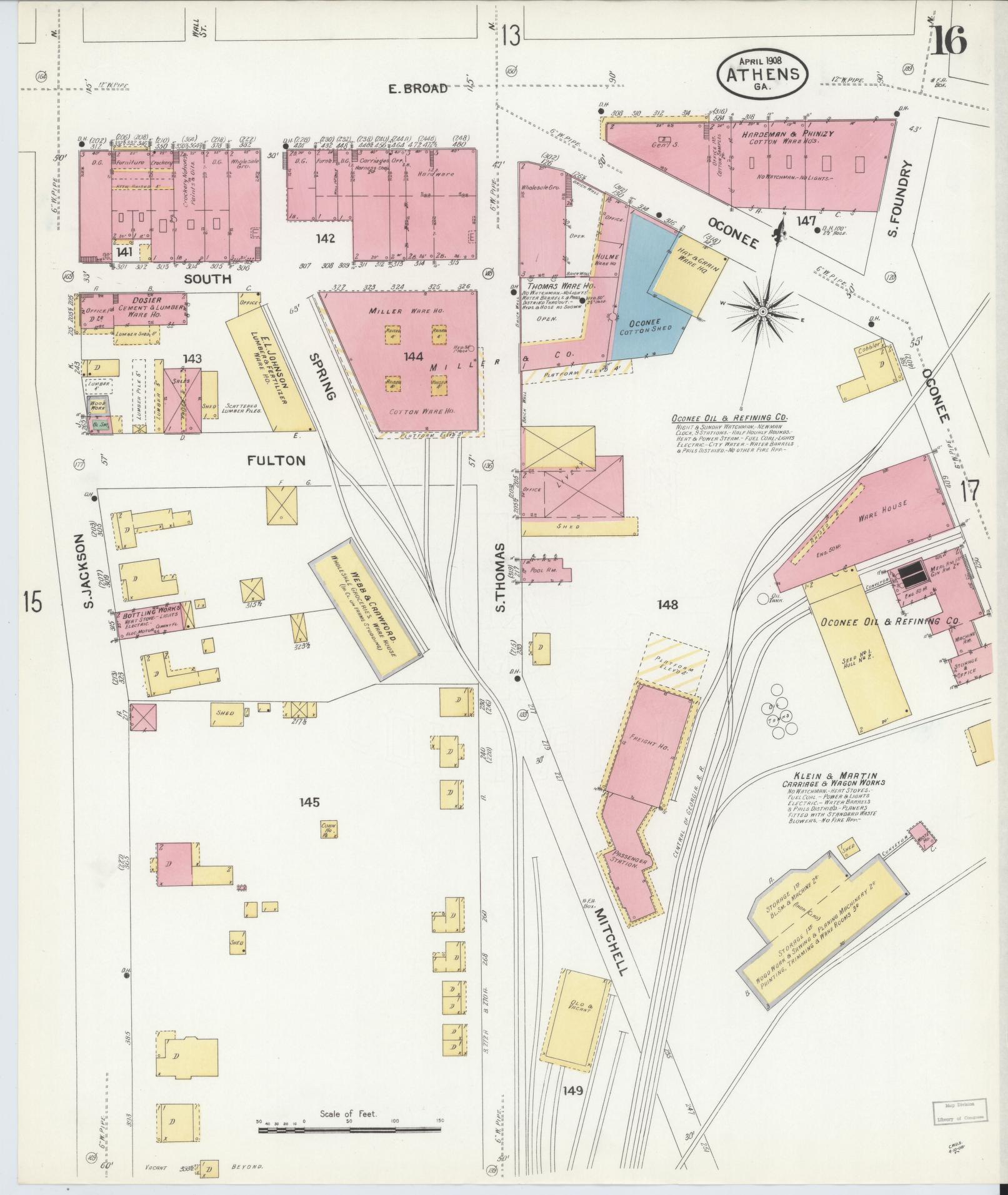 Sanborn Fire Insurance Map from Athens, Clarke County, Georgia (1908), Sheet #0016 - Historic Sanborn Fire Insurance Map Print, vintage old map wall art, antique decor, genealogy gift, Georgia Georgia map