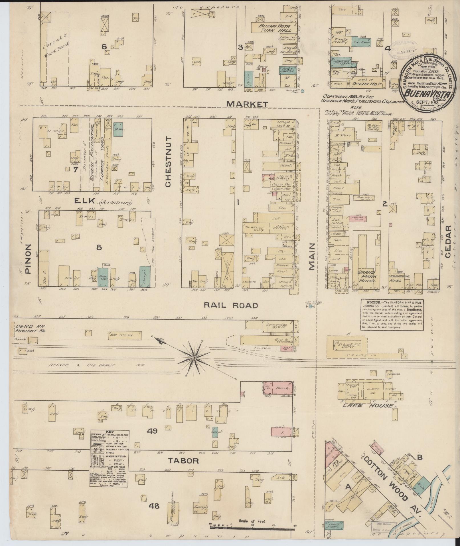 Sanborn Fire Insurance Map from Buena Vista, Chaffee County, Colorado (1883), Sheet #0001 - Historic Sanborn Fire Insurance Map Print, vintage old map wall art, antique decor, genealogy gift, Colorado Colorado map