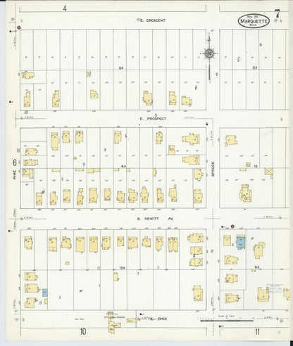 Sanborn Fire Insurance Map from Marquette, Marquette County, Michigan (1911), Sheet #0007 - Complete Map Set gallery image, historic Sanborn map, vintage wall art, Michigan Michigan