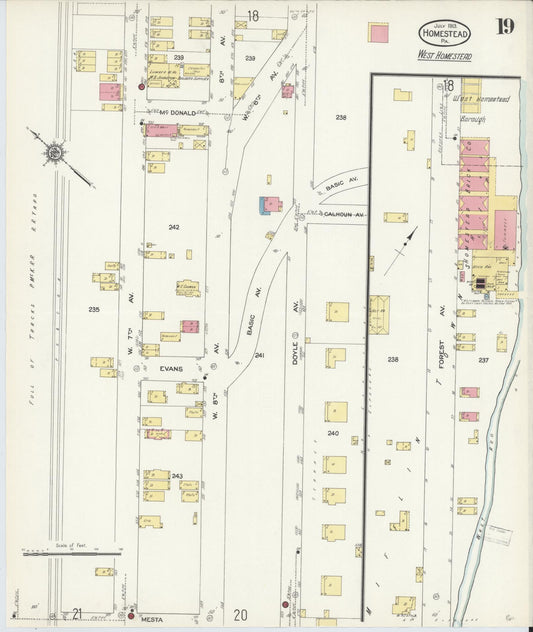 Sanborn Fire Insurance Map from Homestead, Allegheny County, Pennsylvania (1913), Sheet #0019 - Historic Sanborn Fire Insurance Map Print, vintage old map wall art, antique decor, genealogy gift, Pennsylvania Pennsylvania map