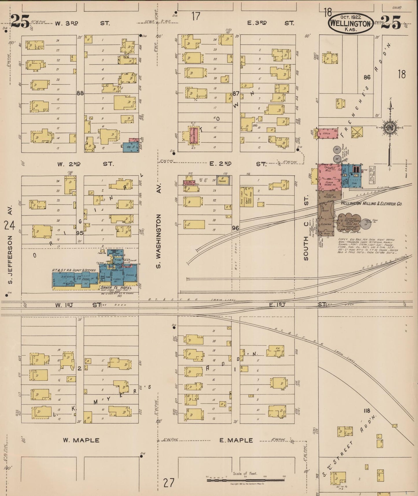 Sanborn Fire Insurance Map from Wellington, Sumner County, Kansas (1922), Sheet #0025 - Complete Map Set gallery image, historic Sanborn map, vintage wall art, Kansas Kansas