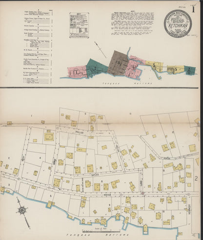 Sanborn Fire Insurance Map from Ketchikan, Ketchikan Census Division, Alaska (1914), Sheet #0001 - Complete Map Set gallery image, historic Sanborn map, vintage wall art, Alaska Alaska