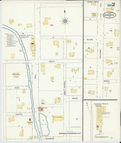 Sanborn Fire Insurance Map from Springdale, Washington County, Arkansas (1909), Sheet #0002 - Complete Map Set gallery image, historic Sanborn map, vintage wall art, Arkansas Arkansas