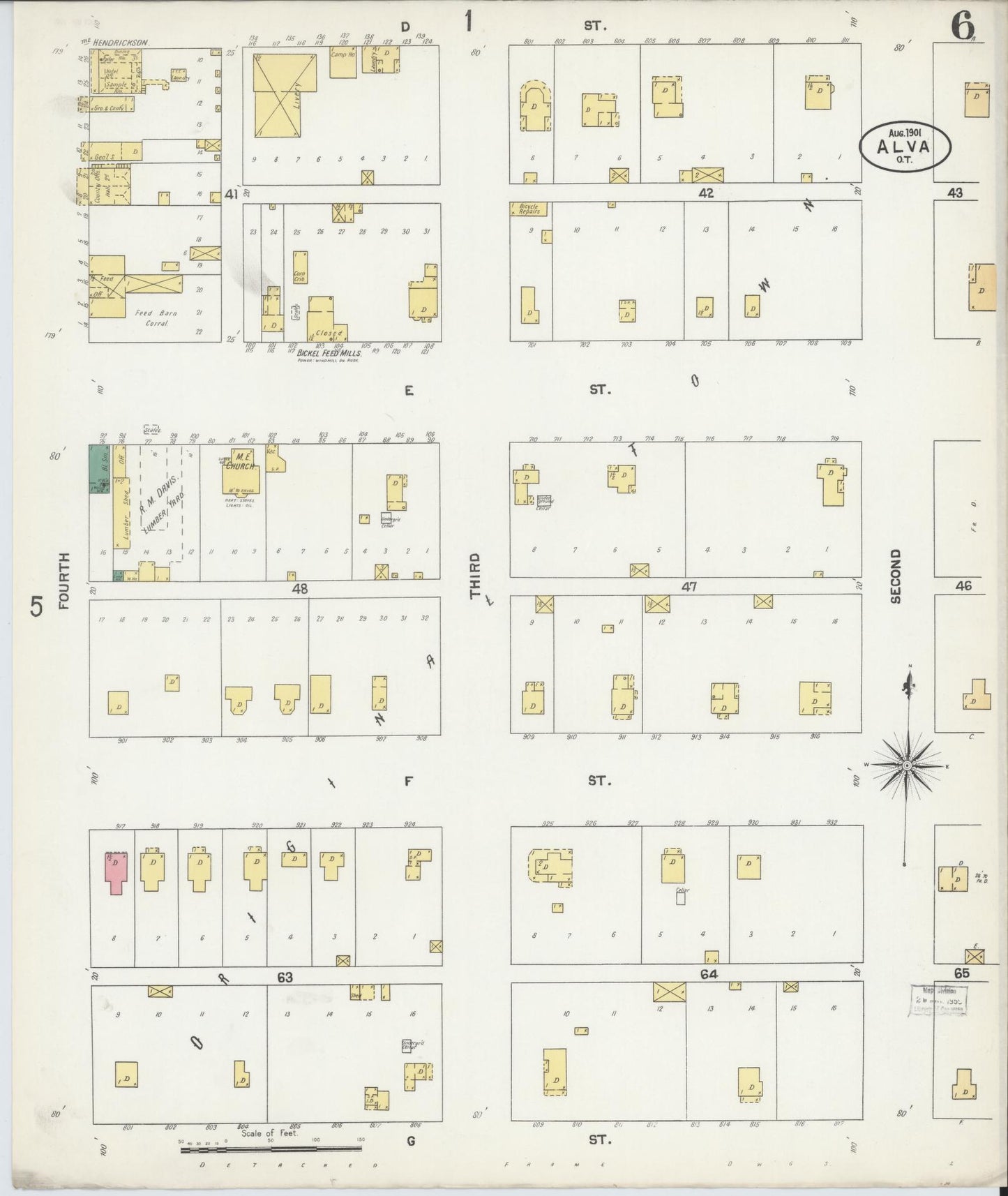 Sanborn Fire Insurance Map from Alva, Woods County, Oklahoma (1901), Sheet #0006 - Complete Map Set gallery image, historic Sanborn map, vintage wall art, Oklahoma Oklahoma