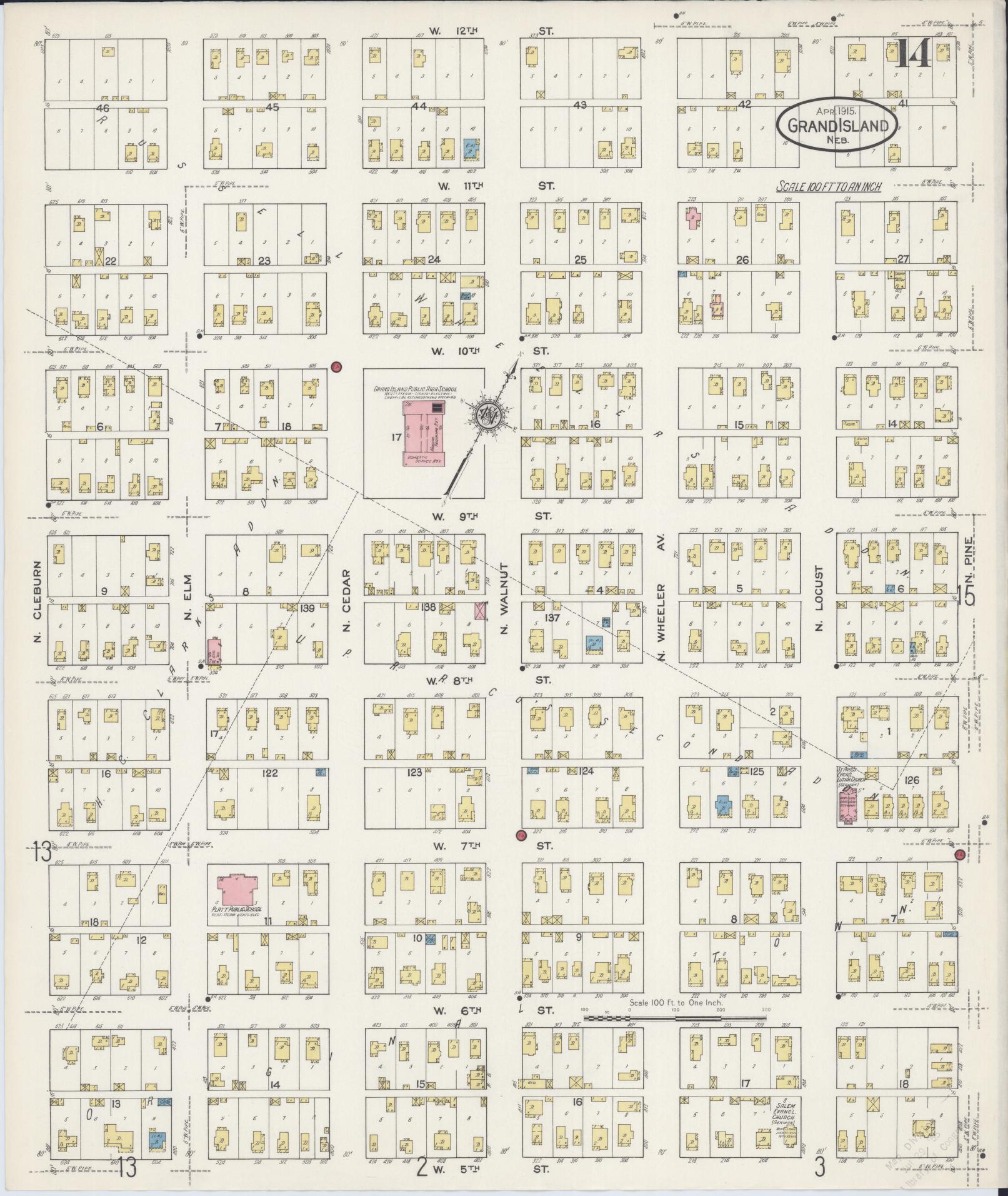 Sanborn Fire Insurance Map from Grand Island, Hall County, Nebraska (1915), Sheet #0014 - Complete Map Set gallery image, historic Sanborn map, vintage wall art, Nebraska Nebraska