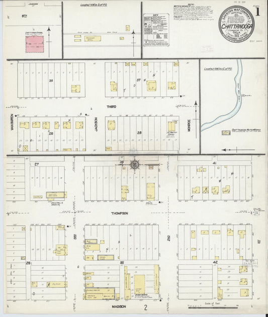 Sanborn Fire Insurance Map from Chattanooga, Comanche County, Oklahoma (1912), Sheet #0001 - Historic Sanborn Fire Insurance Map Print, vintage old map wall art, antique decor, genealogy gift, Oklahoma Oklahoma map