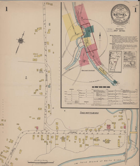 Sanborn Fire Insurance Map from Bethel, Windsor County, Vermont (1922), Sheet #0001 - Historic Sanborn Fire Insurance Map Print, vintage old map wall art, antique decor, genealogy gift, Vermont Vermont map
