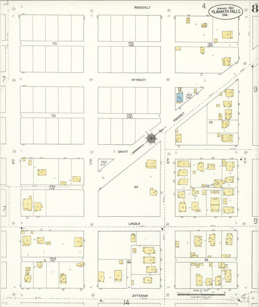 Sanborn Fire Insurance Map from Klamath Falls, Klamath County, Oregon (1921), Sheet #0008 - Historic Sanborn Fire Insurance Map Print, vintage old map wall art, antique decor, genealogy gift, Oregon Oregon map