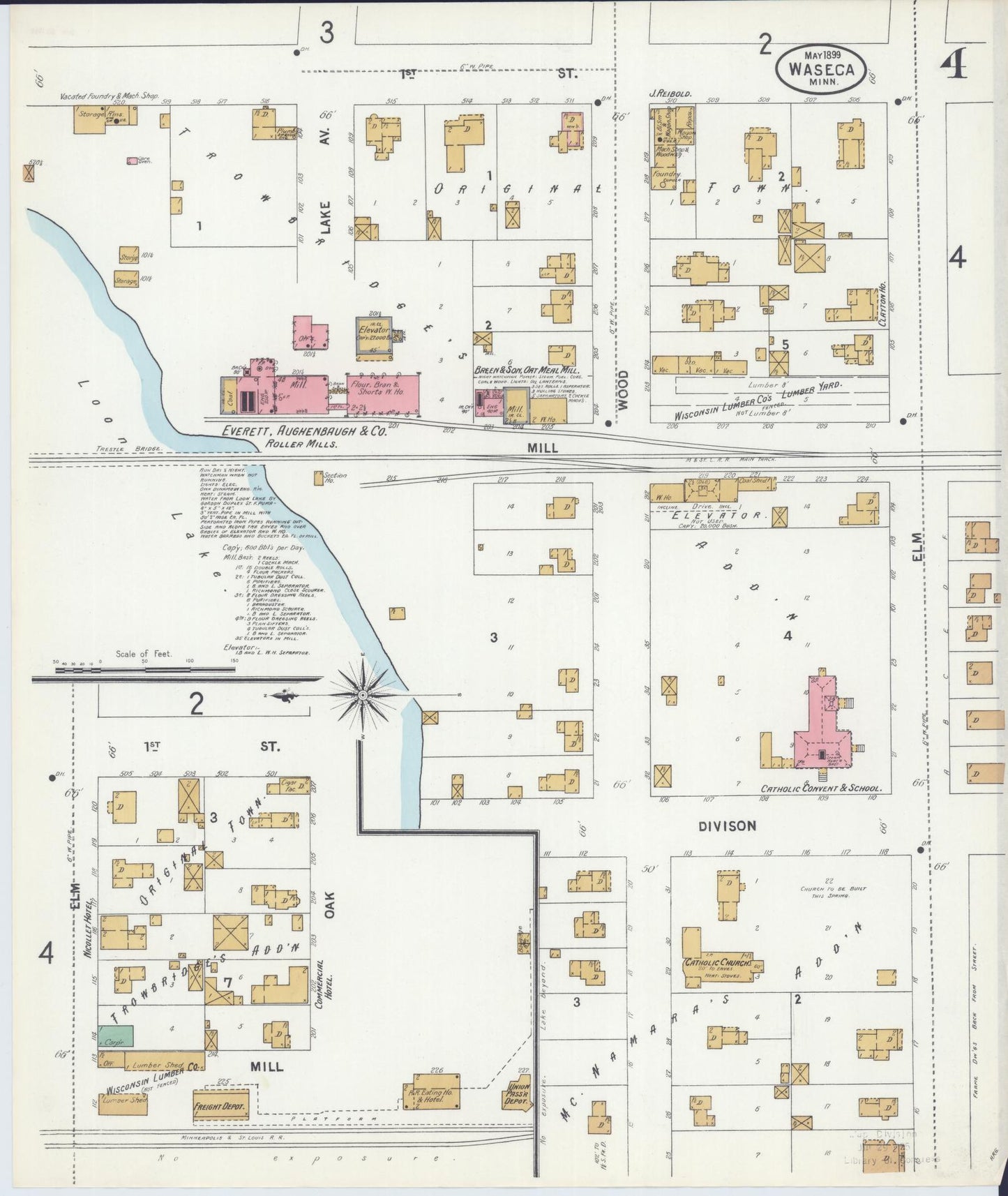 Sanborn Fire Insurance Map from Waseca, Waseca County, Minnesota (1899), Sheet #0004 - Complete Map Set gallery image, historic Sanborn map, vintage wall art, Minnesota Minnesota