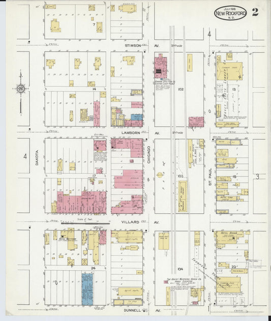 Sanborn Fire Insurance Map from New Rockford, Eddy County, North Dakota (1916), Sheet #0002 - Historic Sanborn Fire Insurance Map Print, vintage old map wall art, antique decor, genealogy gift, North Dakota North Dakota map