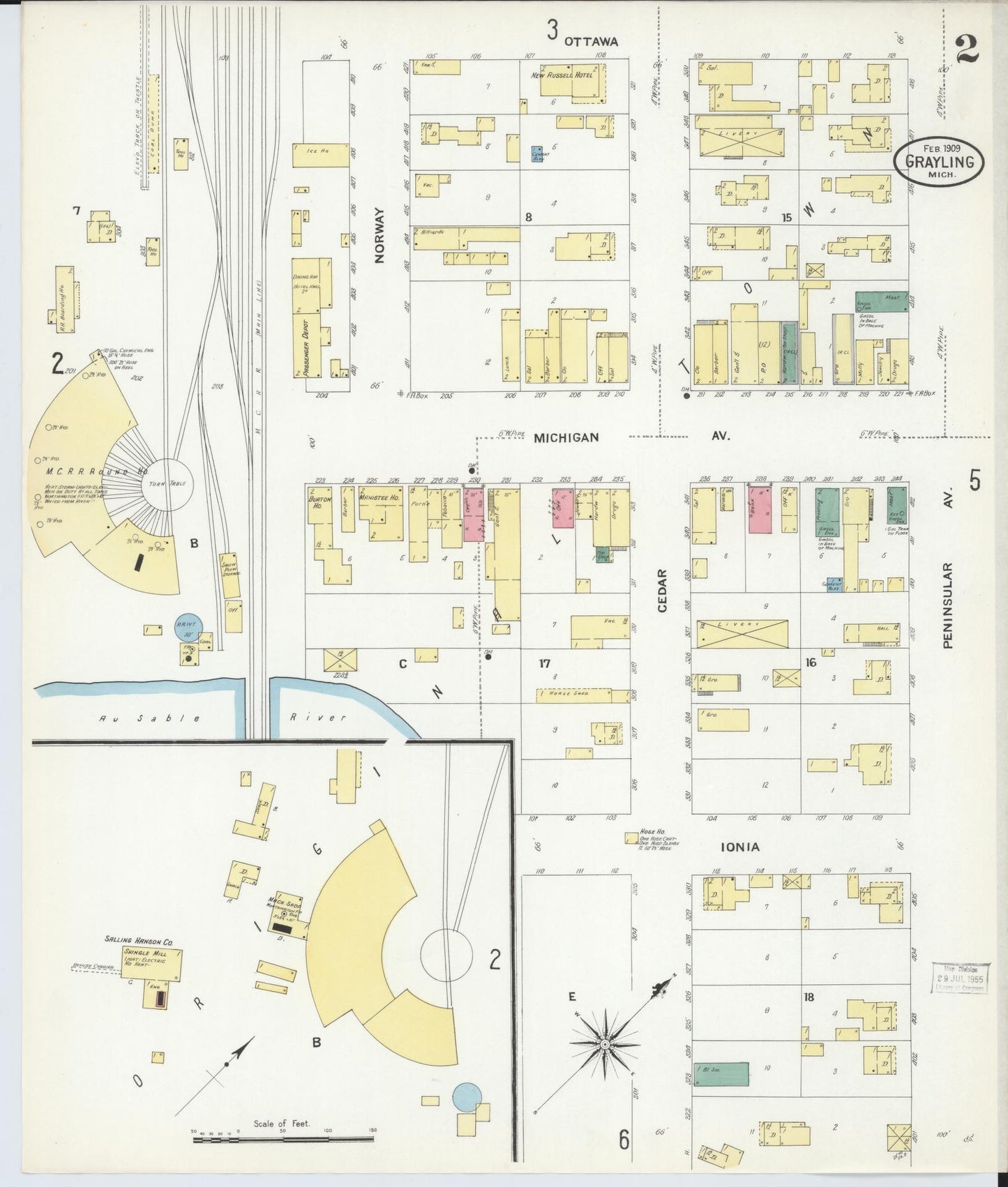 Sanborn Fire Insurance Map from Grayling, Crawford County, Michigan (1909), Sheet #0002 - Complete Map Set gallery image, historic Sanborn map, vintage wall art, Michigan Michigan
