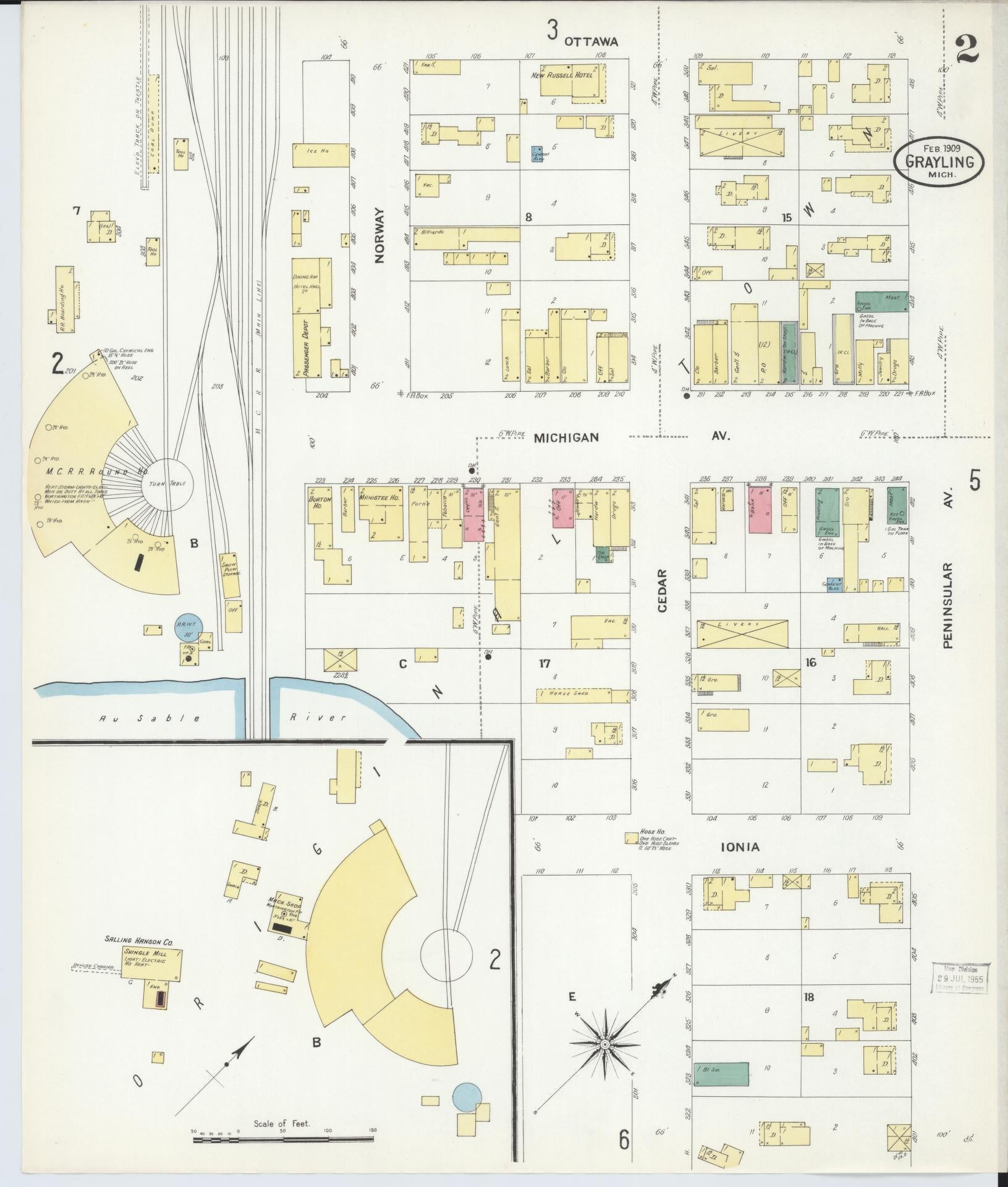 Sanborn Fire Insurance Map from Grayling, Crawford County, Michigan (1909), Sheet #0002 - Complete Map Set gallery image, historic Sanborn map, vintage wall art, Michigan Michigan