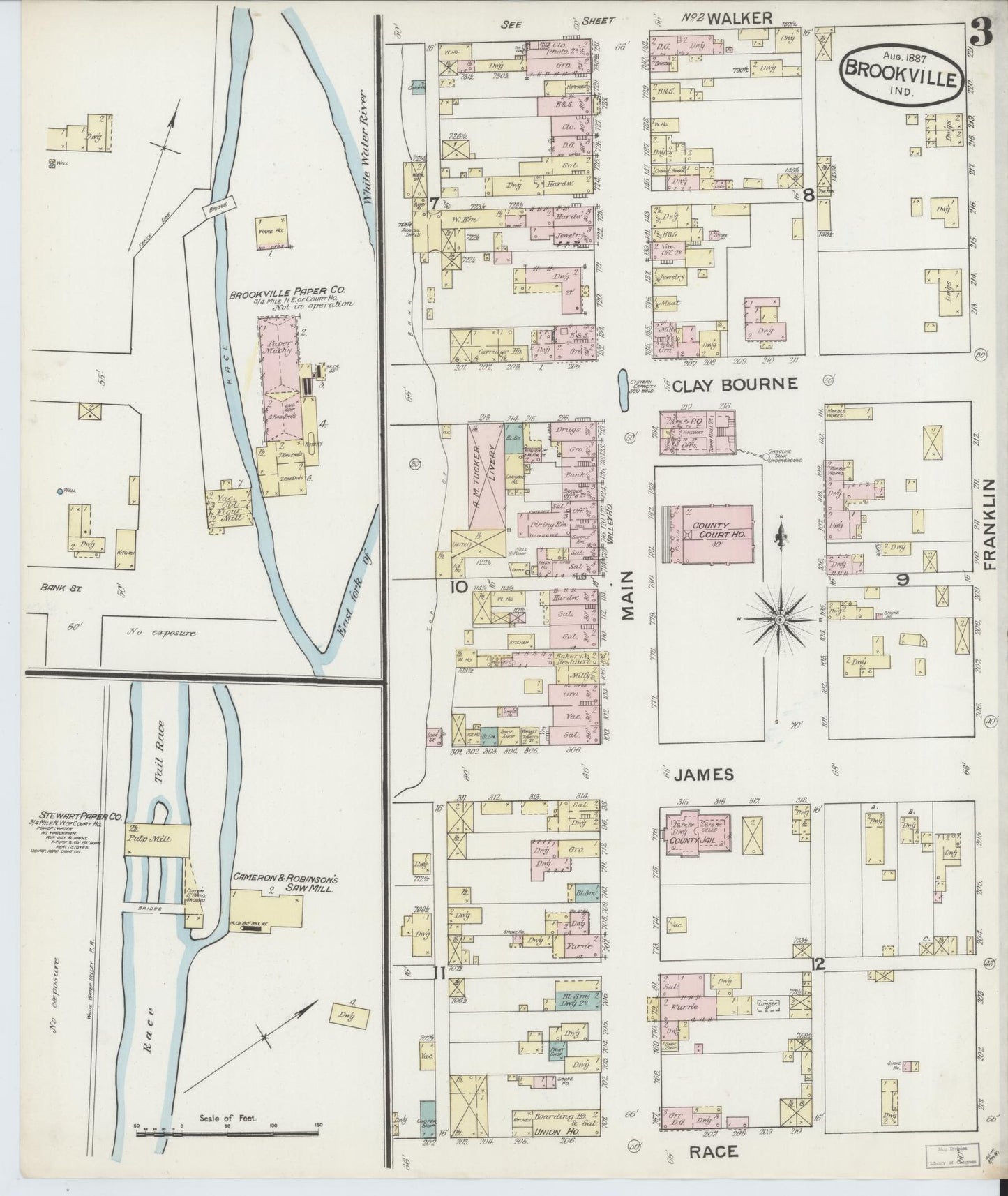 Sanborn Fire Insurance Map from Brookville, Franklin County, Indiana (1887), Sheet #0003 - Complete Map Set gallery image, historic Sanborn map, vintage wall art, Indiana Indiana
