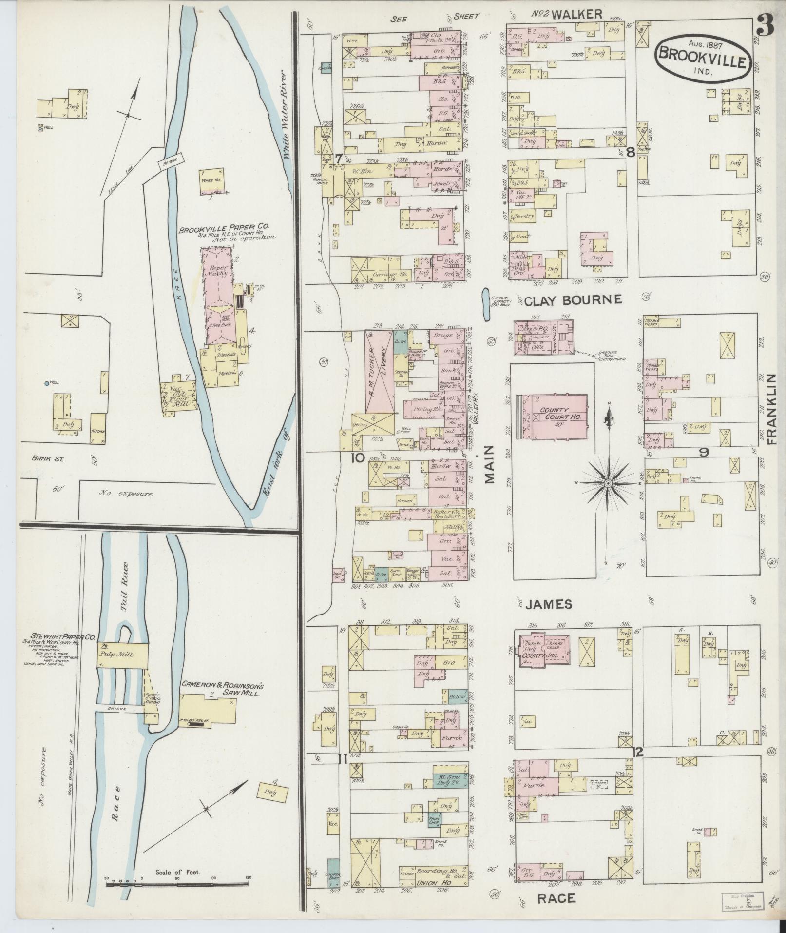 Sanborn Fire Insurance Map from Brookville, Franklin County, Indiana (1887), Sheet #0003 - Complete Map Set gallery image, historic Sanborn map, vintage wall art, Indiana Indiana