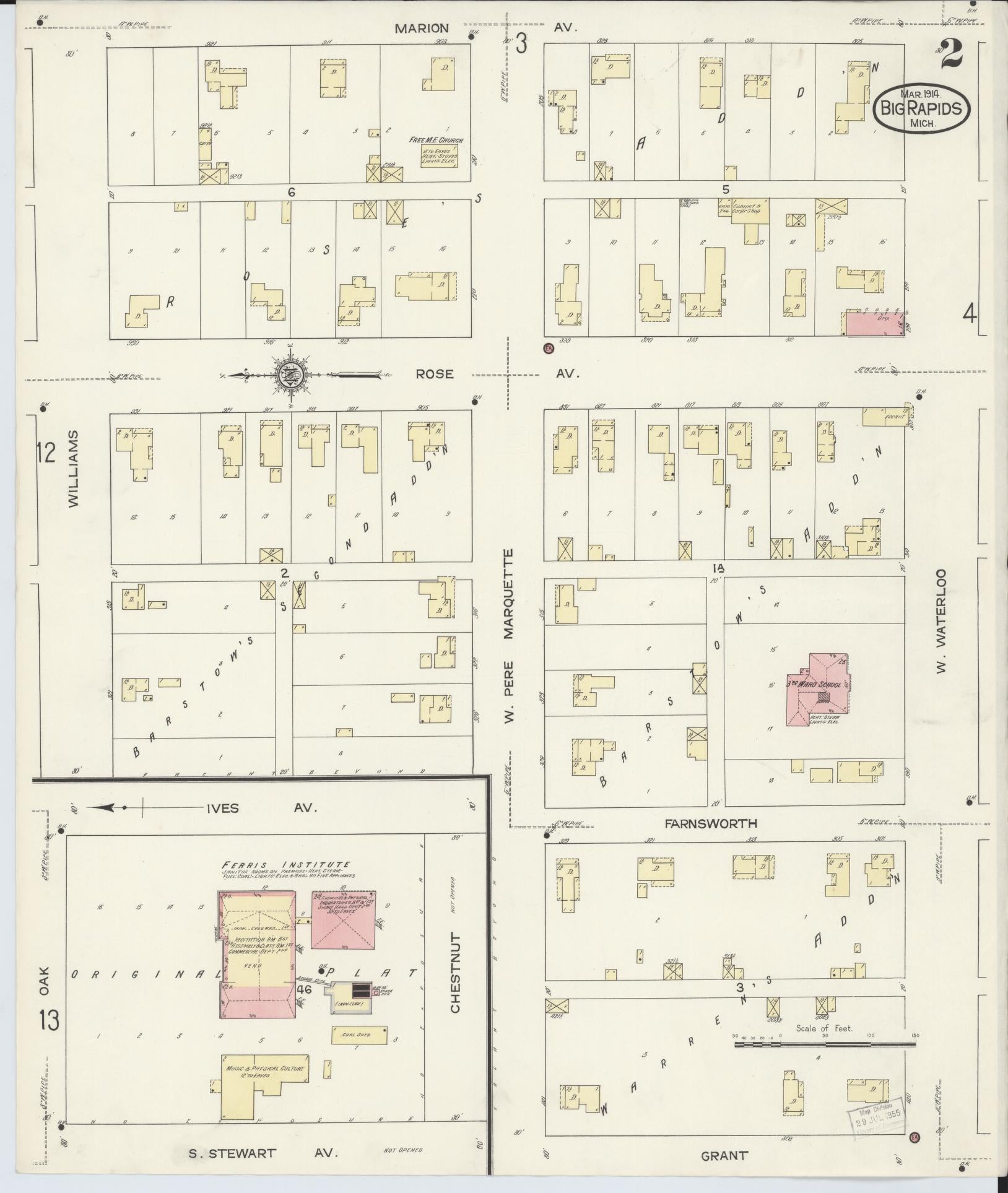 Sanborn Fire Insurance Map from Big Rapids, Mecosta County, Michigan (1914), Sheet #0002 - Historic Sanborn Fire Insurance Map Print, vintage old map wall art, antique decor, genealogy gift, Michigan Michigan map