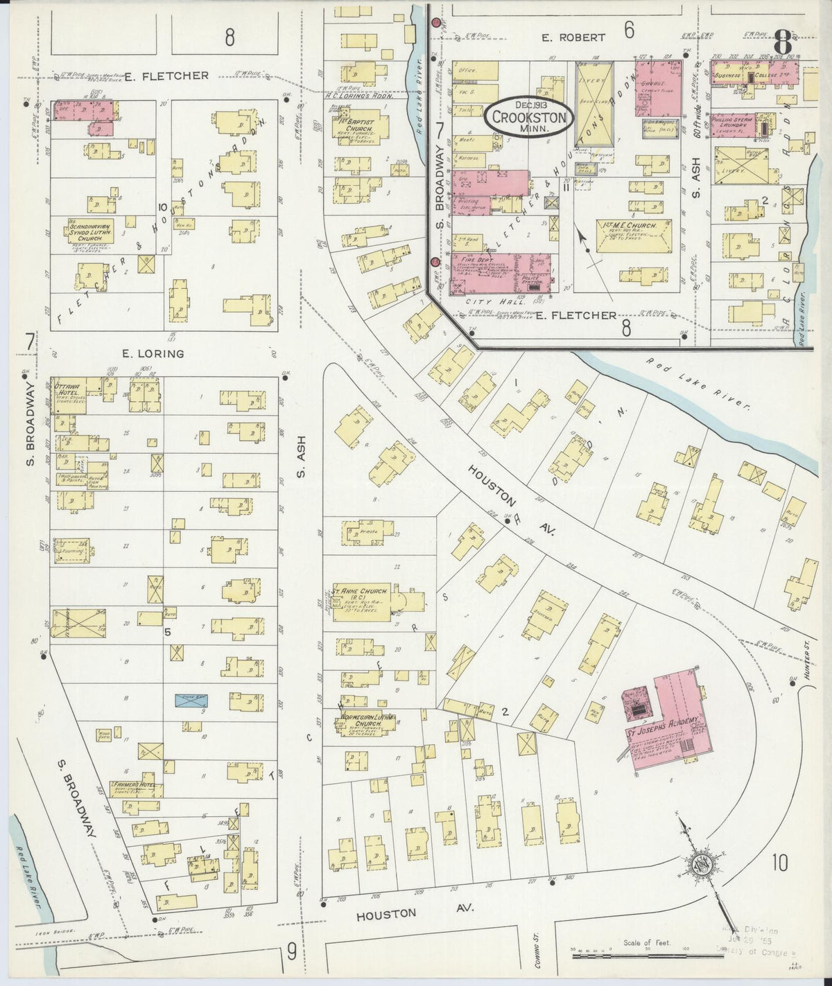 Sanborn Fire Insurance Map from Crookston, Polk County, Minnesota (1913), Sheet #0008 - Historic Sanborn Fire Insurance Map Print, vintage old map wall art, antique decor, genealogy gift, Minnesota Minnesota map