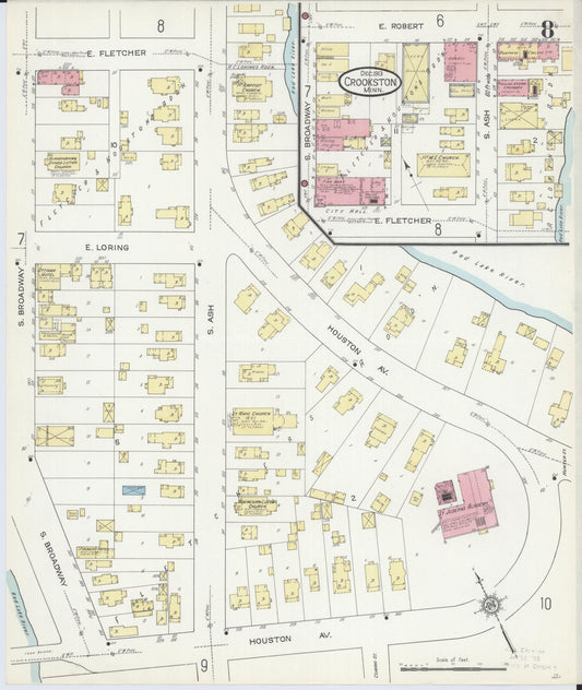 Sanborn Fire Insurance Map from Crookston, Polk County, Minnesota (1913), Sheet #0008 - Historic Sanborn Fire Insurance Map Print, vintage old map wall art, antique decor, genealogy gift, Minnesota Minnesota map