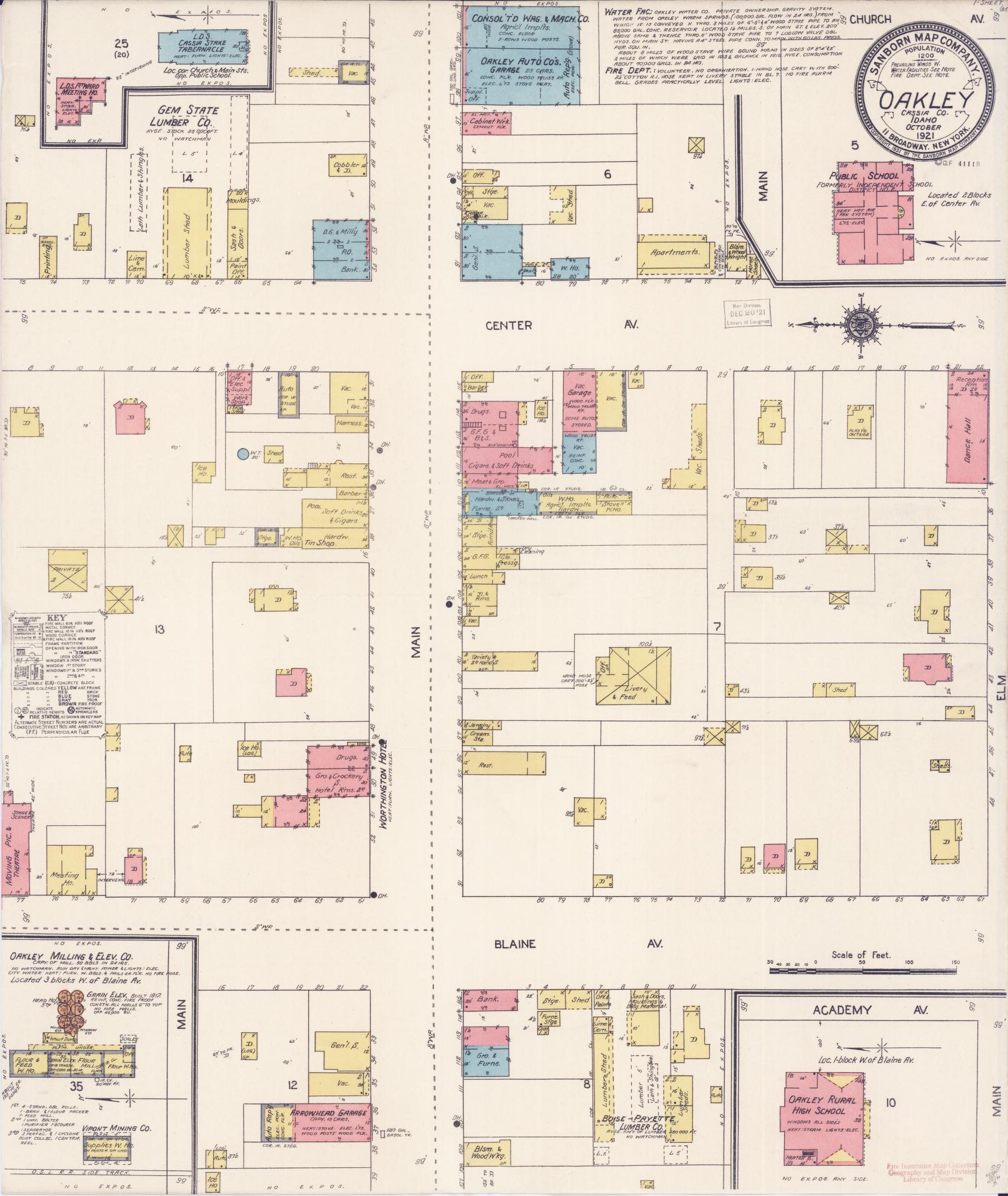 Sanborn Fire Insurance Map from Oakley, Cassia County, Idaho (1921), Sheet #0001 - Historic Sanborn Fire Insurance Map Print, vintage old map wall art, antique decor, genealogy gift, Idaho Idaho map