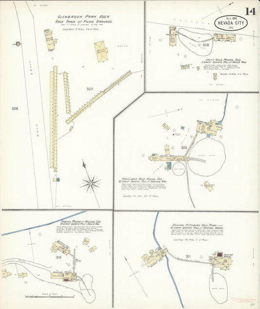 Sanborn Fire Insurance Map from Nevada City, Nevada County, California (1898), Sheet #0014 - Historic Sanborn Fire Insurance Map Print, vintage old map wall art, antique decor, genealogy gift, Nevada City Nevada map