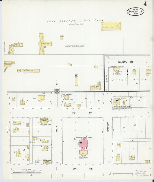 Sanborn Fire Insurance Map from Janesville, Waseca County, Minnesota (1910), Sheet #0004 - Historic Sanborn Fire Insurance Map Print, vintage old map wall art, antique decor, genealogy gift, Minnesota Minnesota map