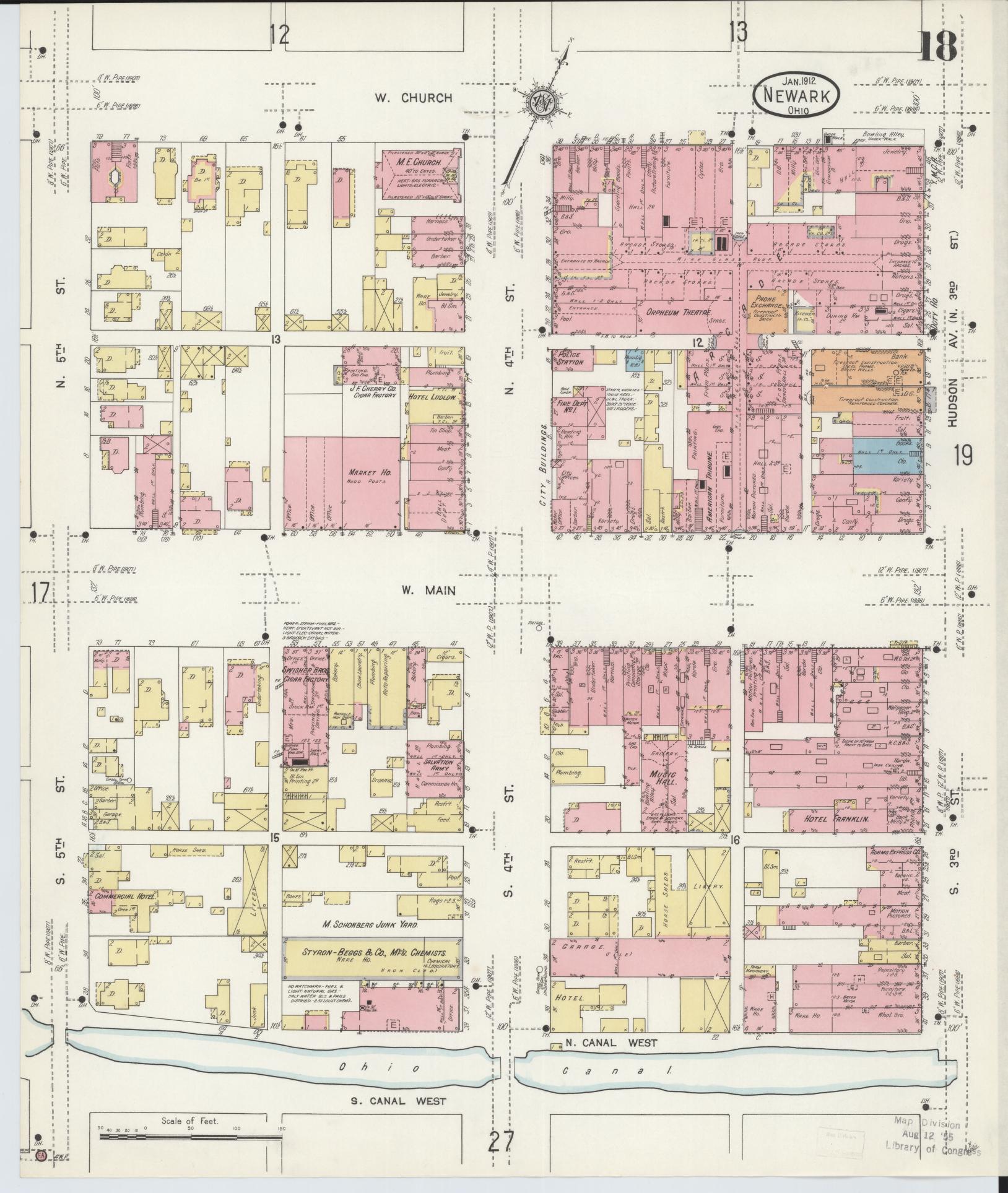 Sanborn Fire Insurance Map from Newark, Licking County, Ohio (1912), Sheet #0018 - Complete Map Set gallery image, historic Sanborn map, vintage wall art, Ohio Ohio