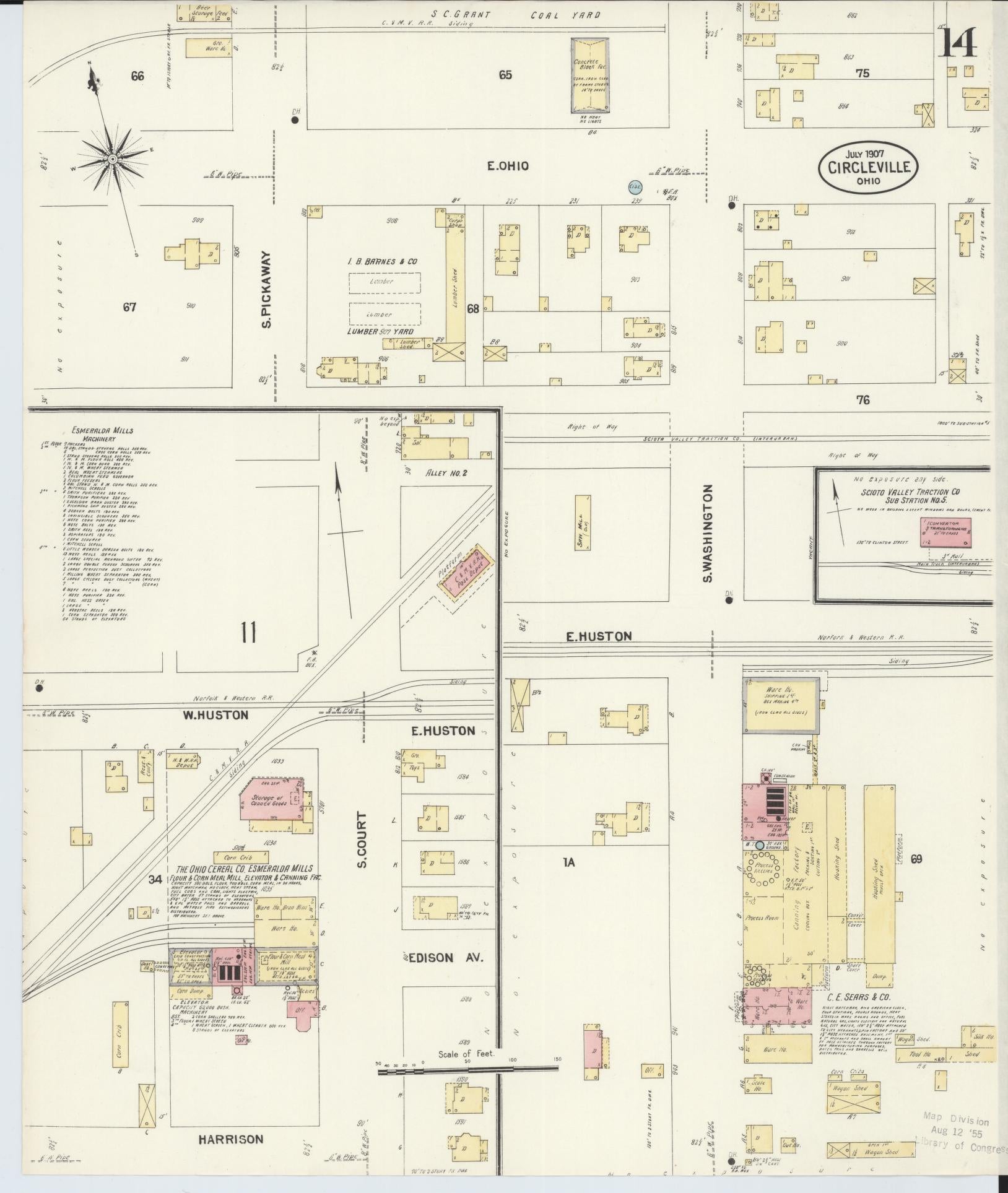 Sanborn Fire Insurance Map from Circleville, Pickaway County, Ohio (1907), Sheet #0014 - Historic Sanborn Fire Insurance Map Print, vintage old map wall art, antique decor, genealogy gift, Ohio Ohio map