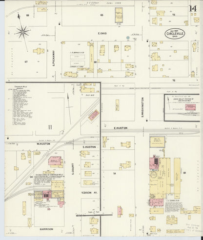 Sanborn Fire Insurance Map from Circleville, Pickaway County, Ohio (1907), Sheet #0014 - Historic Sanborn Fire Insurance Map Print, vintage old map wall art, antique decor, genealogy gift, Ohio Ohio map