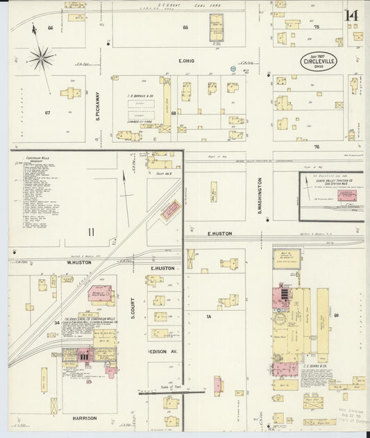 Sanborn Fire Insurance Map from Circleville, Pickaway County, Ohio (1907), Sheet #0014 - Historic Sanborn Fire Insurance Map Print, vintage old map wall art, antique decor, genealogy gift, Ohio Ohio map
