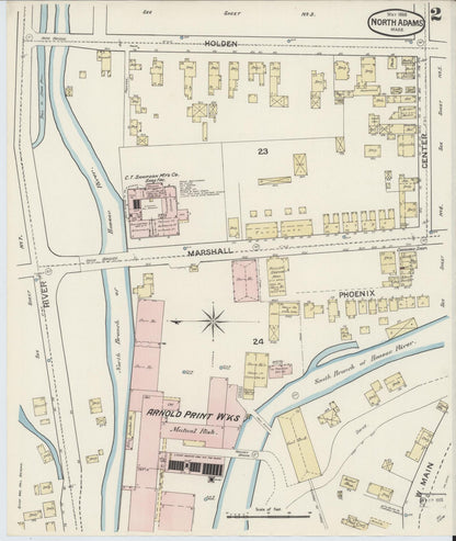 Sanborn Fire Insurance Map from North Adams, Berkshire County, Massachusetts (1888), Sheet #0002 - Historic Sanborn Fire Insurance Map Print, vintage old map wall art, antique decor, genealogy gift, Massachusetts Massachusetts map