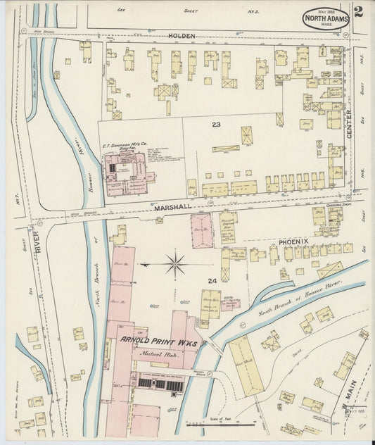 Sanborn Fire Insurance Map from North Adams, Berkshire County, Massachusetts (1888), Sheet #0002 - Historic Sanborn Fire Insurance Map Print, vintage old map wall art, antique decor, genealogy gift, Massachusetts Massachusetts map