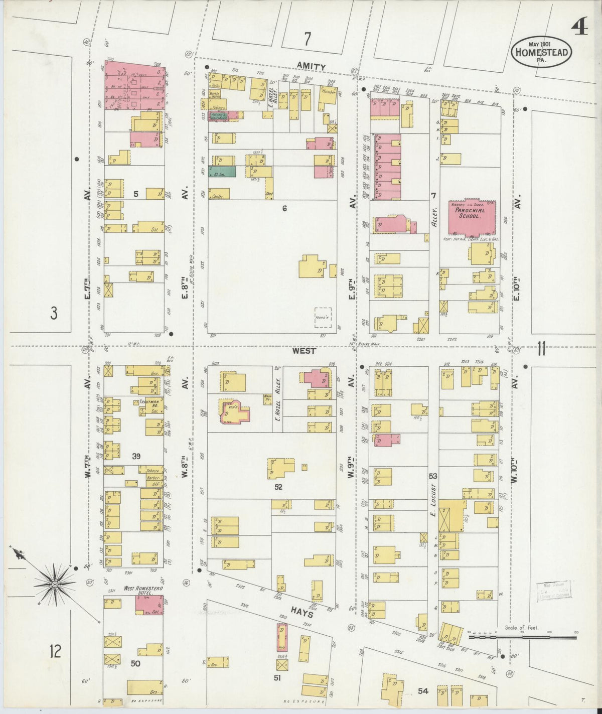 Sanborn Fire Insurance Map from Homestead, Allegheny County, Pennsylvania (1901), Sheet #0004 - Complete Map Set gallery image, historic Sanborn map, vintage wall art, Pennsylvania Pennsylvania