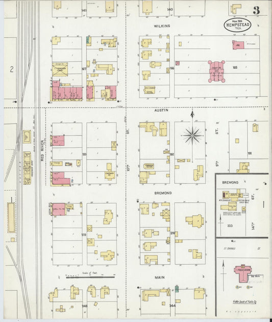 Sanborn Fire Insurance Map from Hempstead, Waller County, Texas (1906), Sheet #0003 - Historic Sanborn Fire Insurance Map Print, vintage old map wall art, antique decor, genealogy gift, Texas Texas map
