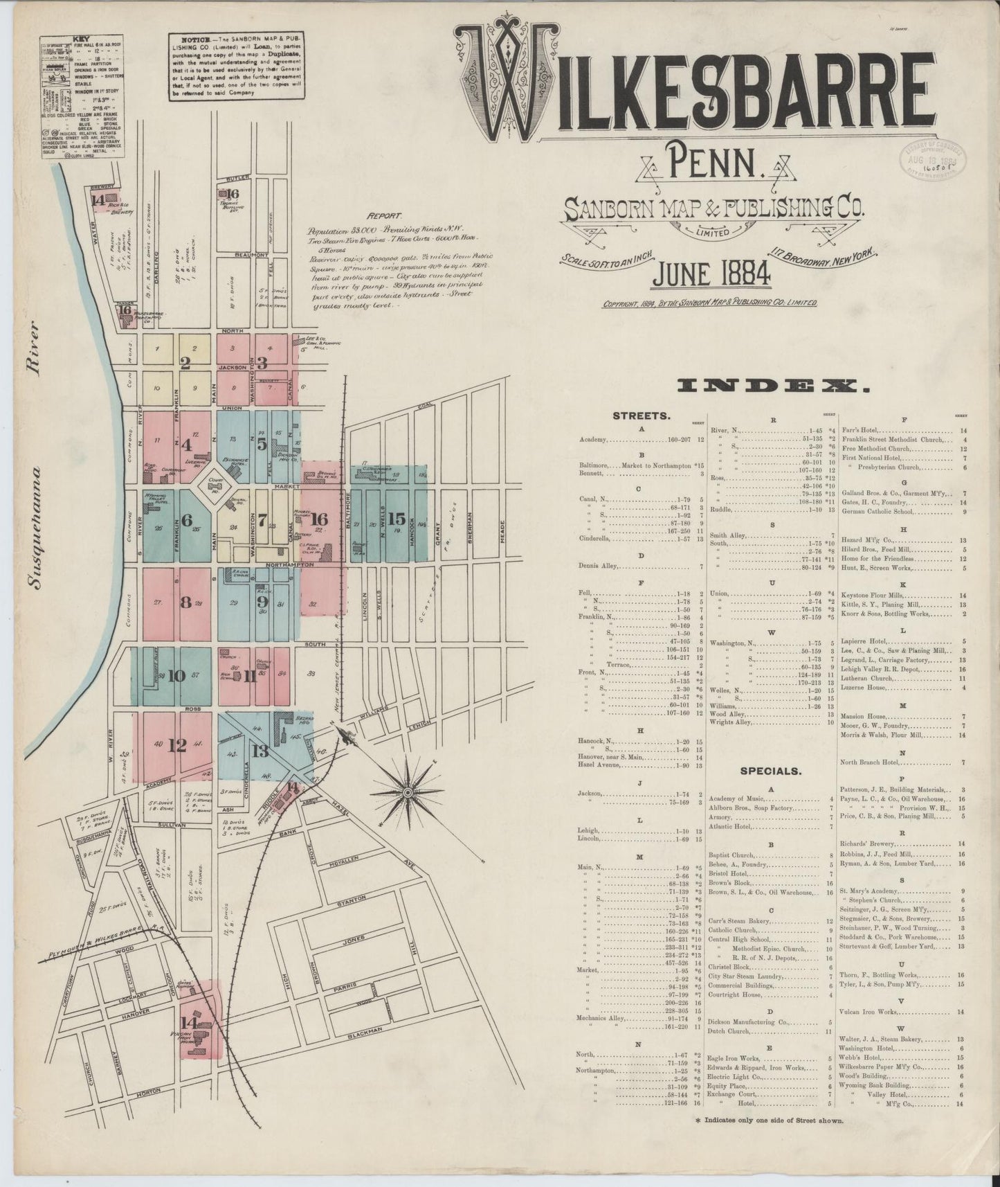 Sanborn Fire Insurance Map from Wilkes Barre, Luzerne County, Pennsylvania (1884), Sheet #0001 - Complete Map Set gallery image, historic Sanborn map, vintage wall art, Pennsylvania Pennsylvania