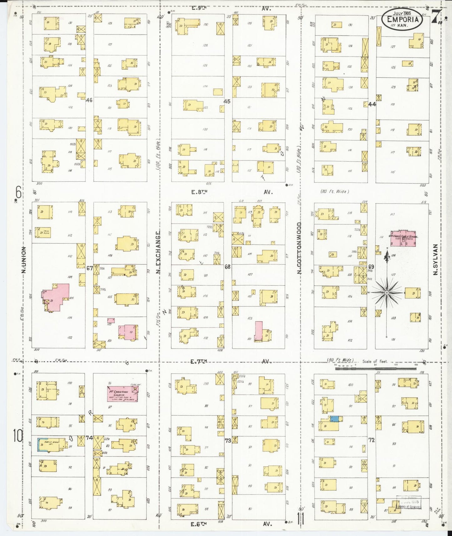 Sanborn Fire Insurance Map from Emporia, Lyon County, Kansas (1905), Sheet #0007 - Historic Sanborn Fire Insurance Map Print, vintage old map wall art, antique decor, genealogy gift, Kansas Kansas map