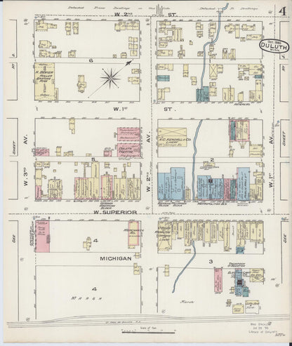 Sanborn Fire Insurance Map from Duluth, Saint Louis County, Minnesota (1885), Sheet #0004 - Complete Map Set gallery image, historic Sanborn map, vintage wall art, Minnesota Minnesota