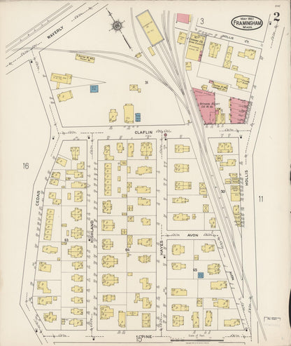 Sanborn Fire Insurance Map from Framingham, Middlesex County, Massachusetts (1922), Sheet #0002 - Complete Map Set gallery image, historic Sanborn map, vintage wall art, Massachusetts Massachusetts