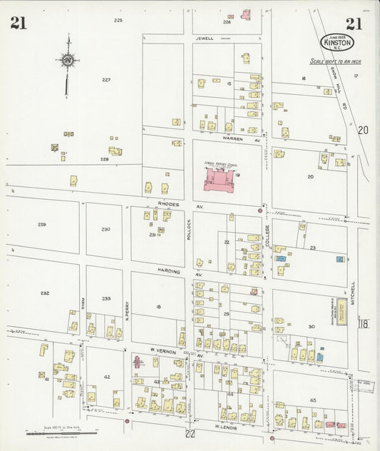 Sanborn Fire Insurance Map from Kinston, Lenoir County, North Carolina (1925), Sheet #0021 - Historic Sanborn Fire Insurance Map Print, vintage old map wall art, antique decor, genealogy gift, North Carolina North Carolina map