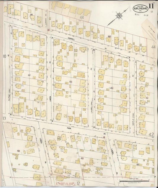 Sanborn Fire Insurance Map from Burlingame, San Mateo County, California (1949), Sheet #0011 - Historic Sanborn Fire Insurance Map Print, vintage old map wall art, antique decor, genealogy gift, California California map
