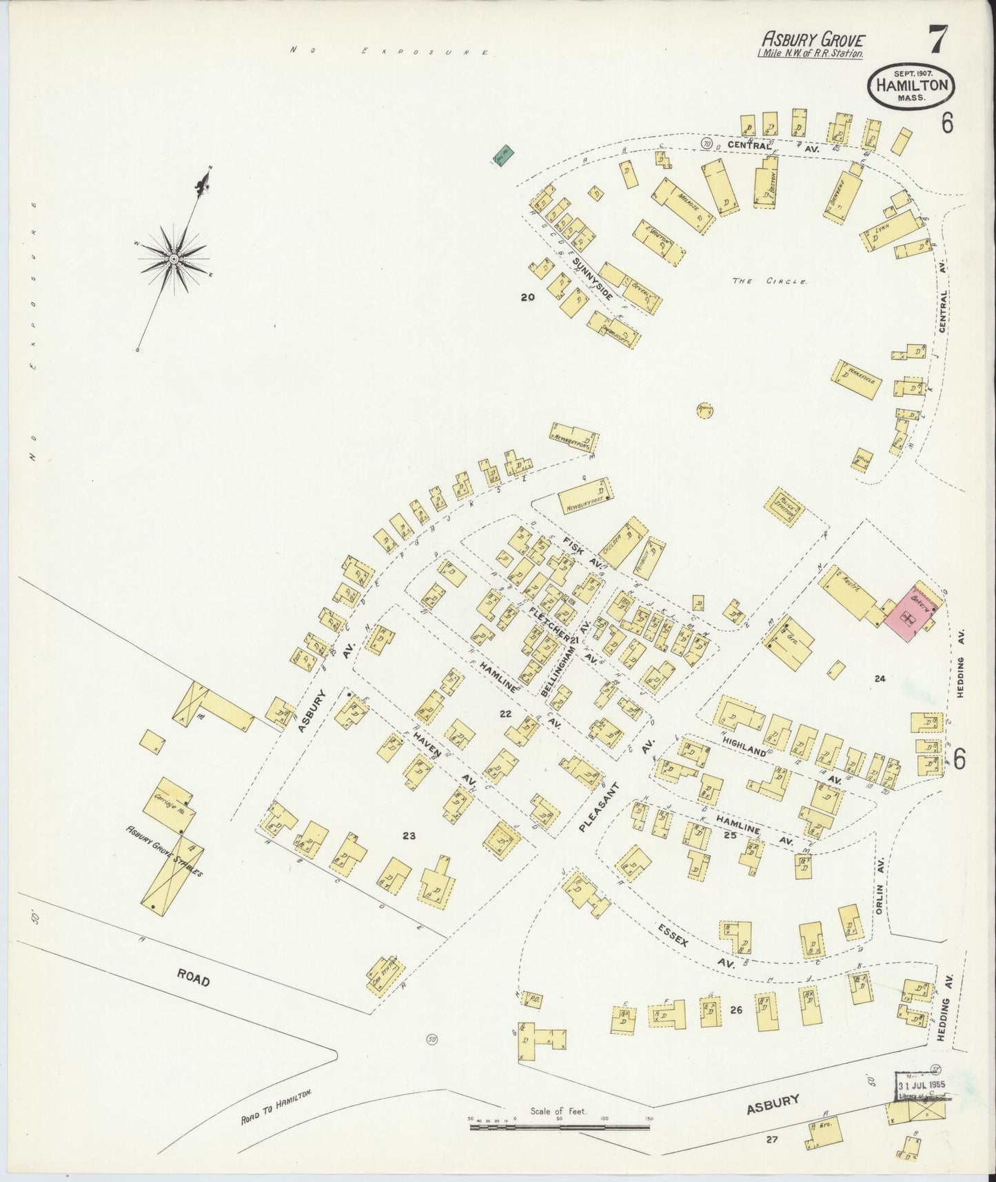 Sanborn Fire Insurance Map from Hamilton, Essex County, Massachusetts (1907), Sheet #0007 - Complete Map Set gallery image, historic Sanborn map, vintage wall art, Massachusetts Massachusetts
