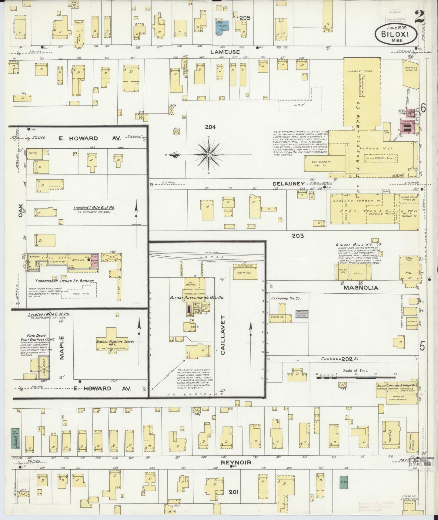 Sanborn Fire Insurance Map from Biloxi, Harrison County, Mississippi (1909), Sheet #0002 - Complete Map Set gallery image, historic Sanborn map, vintage wall art, Mississippi Mississippi