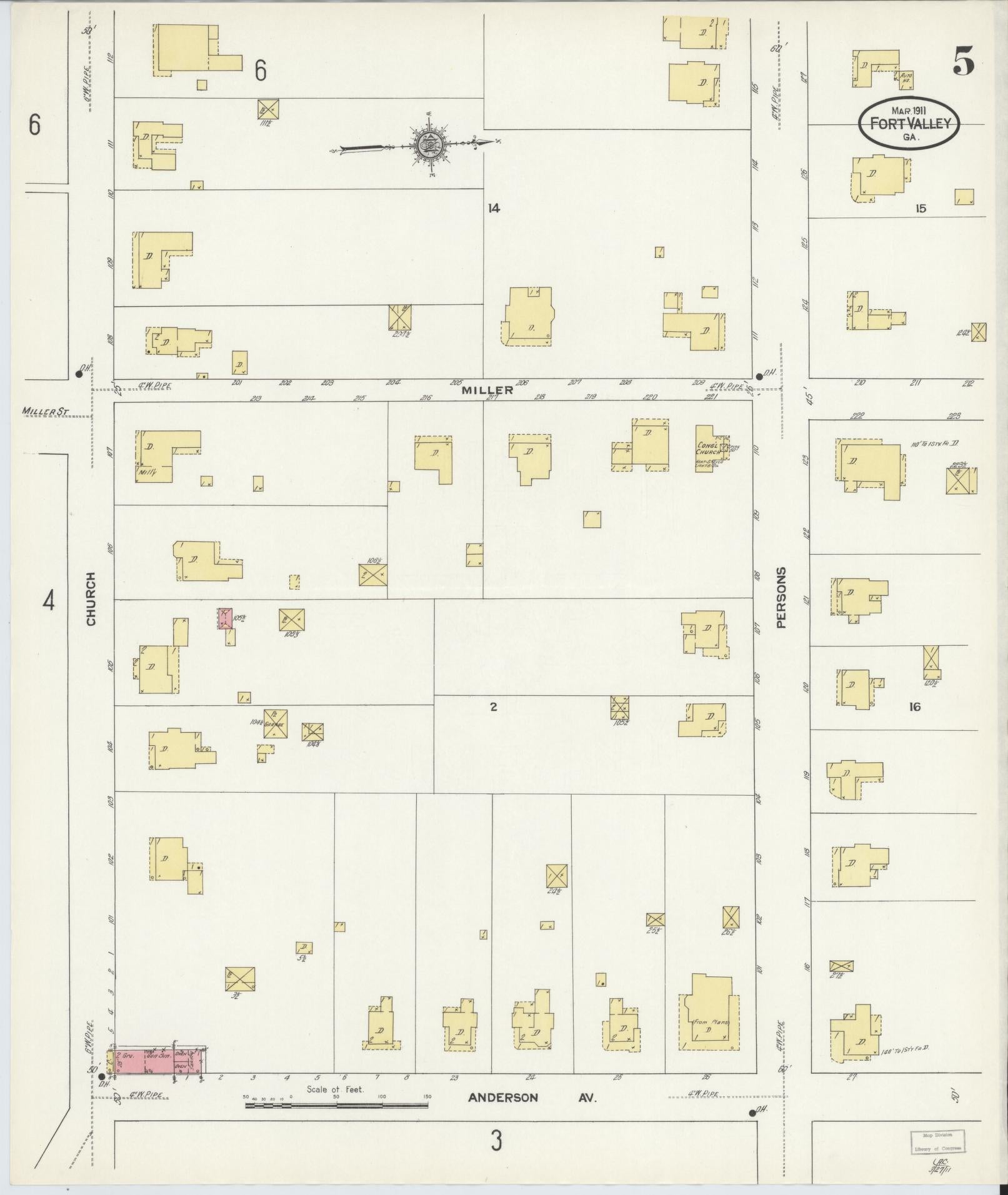 Sanborn Fire Insurance Map from Fort Valley, Peach County, Georgia (1911), Sheet #0005 - Historic Sanborn Fire Insurance Map Print, vintage old map wall art, antique decor, genealogy gift, Georgia Georgia map