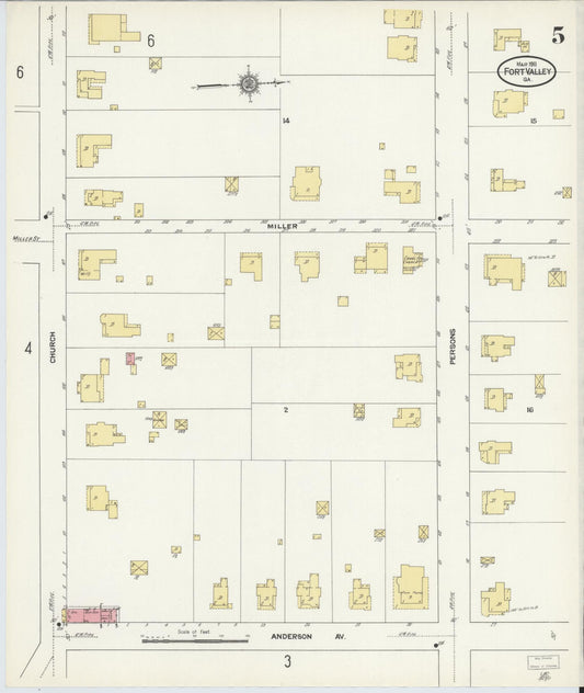 Sanborn Fire Insurance Map from Fort Valley, Peach County, Georgia (1911), Sheet #0005 - Historic Sanborn Fire Insurance Map Print, vintage old map wall art, antique decor, genealogy gift, Georgia Georgia map