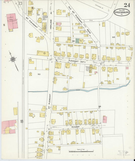 Sanborn Fire Insurance Map from Greensburg, Westmoreland County, Pennsylvania (1909), Sheet #0024 - Historic Sanborn Fire Insurance Map Print, vintage old map wall art, antique decor, genealogy gift, Pennsylvania Pennsylvania map