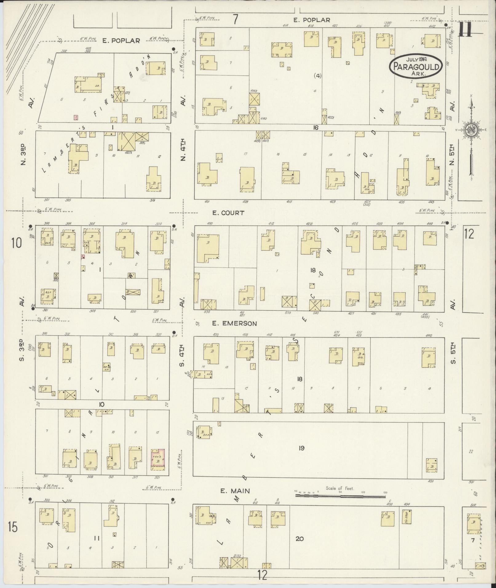 Sanborn Fire Insurance Map from Paragould, Greene County, Arkansas (1914), Sheet #0011 - Complete Map Set gallery image, historic Sanborn map, vintage wall art, Arkansas Arkansas